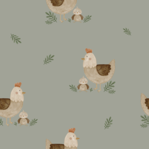 Chicken Mother Dusty Green seamless pattern Dear Benno